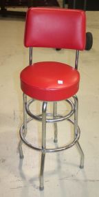 Red Leather and Chrome Bar Stool 15 1/2