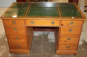 Pine Desk with Tooled Leather Top Has glass top; 50