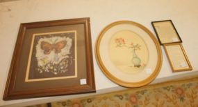 Print of Butterfly, Print of Oriental Vase/Flowers, and Two Pictures Butterfly 16 1/2