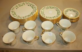 Thirty-two Pieces of Holiday Lenox China Consisting of eight dinner plates, eight salad plates, eight cups and saucers