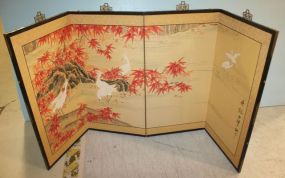 Oriental Four Panel Painted Screen Each panel measures 18
