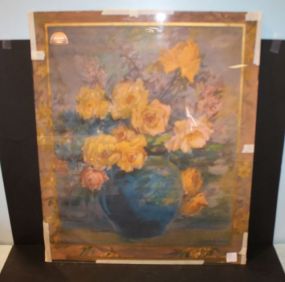 Beautiful Floral Print Under glass, no frame, signed Laura H. Jacobs; 20