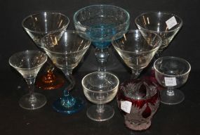 Four Color Base Champagne Glasses, Four Assorted Glasses, Cut Bohemian Ruby Red Candle Jar Jar is 4