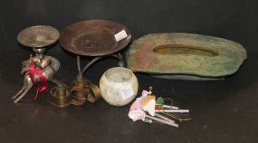 Ceramic Frog, Candlesticks, Small Windchime, Brass Deer