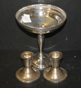Sterling Weighted Compote and Pair of Small Candlesticks Candlesticks 3