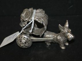 Reproduction Heavy Silverplate Scottie Dog / Cart on Wheels Victorian Napkin Ring