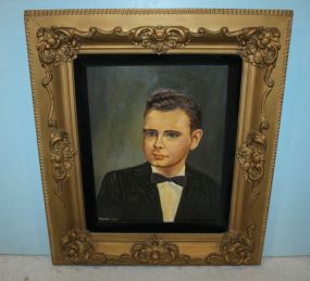 Oil on Board Portrait of Young Man in Carved Gold Frame Artist signed; 24