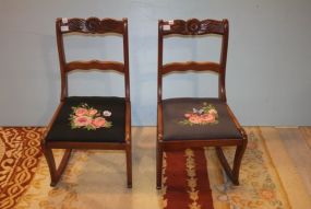 Two Rose Carved Lady's Rockers with Needlepoint