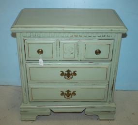 Hand Brushed Country Green Distressed Painted Two Drawer Nightstand 25