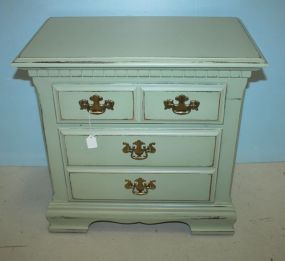 Hand Brushed Country Green Distressed Painted Two Drawer Nightstand 26