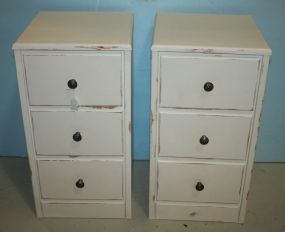 Pair of Hand Brushed Antique White Distressed Painted Three Drawer Nightstands 14