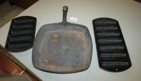 Square Cast Iron Skillet and Two Lodge Cornbread Pans Skillet 10