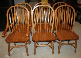 Six Large Oak Arrowback Chairs Two arms and six sides