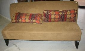 Contemporary Sofa Armless sofa covered in light brown micro-fiber fabric, comes with pair of decorative pillows; 76