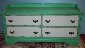 Hand Brushed Spearmint and White Distressed Painted Four Drawer Childs Dresser or TV Stand 51