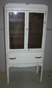 Hand Brushed White Distressed Painted Double Door China Cabinet 31 1/2