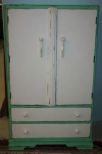 Hand Brushed Spearmint and White Distressed Painted Childs Chest Has two doors and two drawers; 33