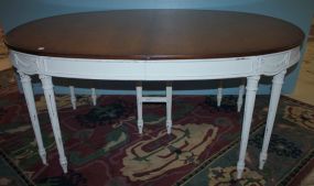Hand Brushed White Distressed Painted French Leg Dinning Table Top is in original satinwood finish; 67