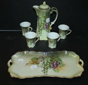 Handpainted Japan Teapot, Four Cups, Tray