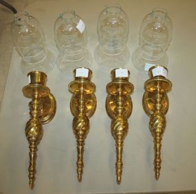 Four Brass Sconces with Hurricane Shades 19