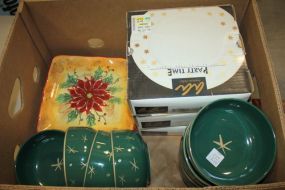 Eight Green Cereal Bowls and Set of Dessert Plates