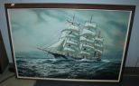 Large Oil Painting of Ship Signed A. Necom; 38