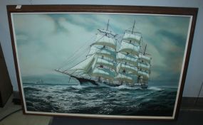 Large Oil Painting of Ship Signed A. Necom; 38