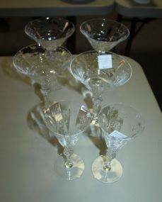 Six Etched Glasses Four champagne and 2 matching 6