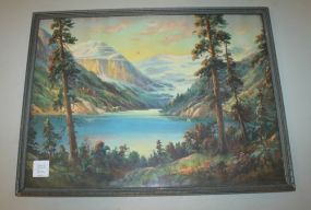 Print of Lake and Mountain Scene Signed Thompson; 16