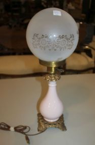 Porcelain and Brass Lamp with Etched Shade 18