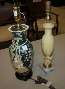 Painted Porcelain Lamp and Marble Base Lamp
