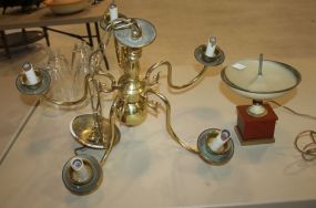 Five Light Brass Chandelier with Hurricane Shades and Small Lamp Chandelier 21