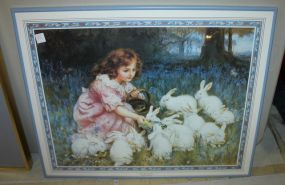 Print of Young Girl Feeding Rabbits 28