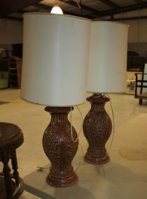 Pair of Speckled Brown Ceramic Lamps