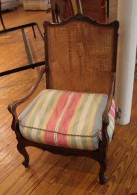 French Walnut Open Arm Cane Chair