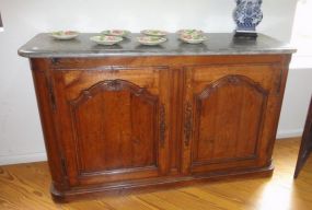 French Marble Topped Two Door Oak Buffet