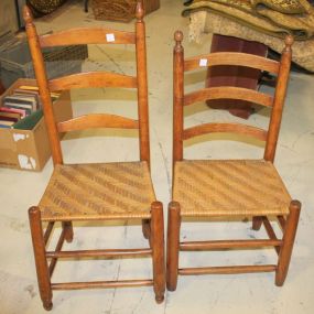 Two Maple Early Shaker Style Chairs with Woven Seats