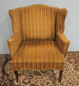 Low Back Wing Chair Covered in Stripe Velvet 31