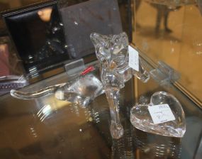 Crystal Heart and Baccarat Cat with Broken Front Paw