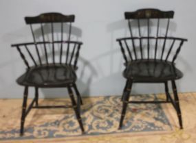 Pair of Black Stenciled Windsor Style Chairs 21