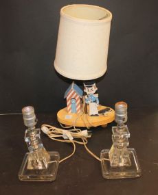 Wooden Soldier Lamp and Pair of Glass Vanity Lamps Lamp 17