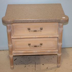 Two Drawer Shabby Chic Bedside Table faux granite plastic top, 24