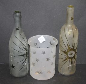 Two Glass Bottles and Candleholder