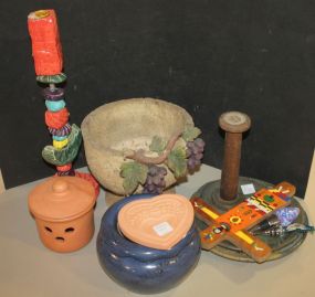 Pottery Plates, Flower Pot, Covered Jar, Candlestick, Spool