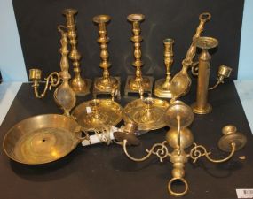 Group Lot of Brass Including candlesticks, wall sconces, ten pieces
