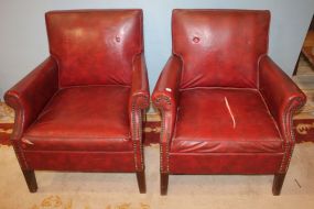 Pair of Faux Leather Arm Chairs one has ripped seat, 30