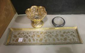 Glass Rectangular Tray with Gold Decoration, Small Gold Decorated Candy Dish