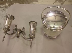 Part of Silverplate Epergne Made Into Well Sconces, Wilcox Silverplate Ice Bucket with Porcelain Liner Sconce 14