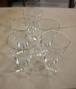 Five Crystal Wine Glasses with Silver Rim
