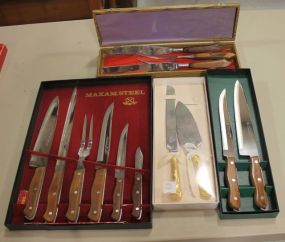 Gold Tone Serving Set, 2 Piece Maxam Steel Carving Set, Two other carving sets